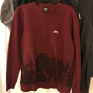 Burgundy Stussy Crewneck Sweater